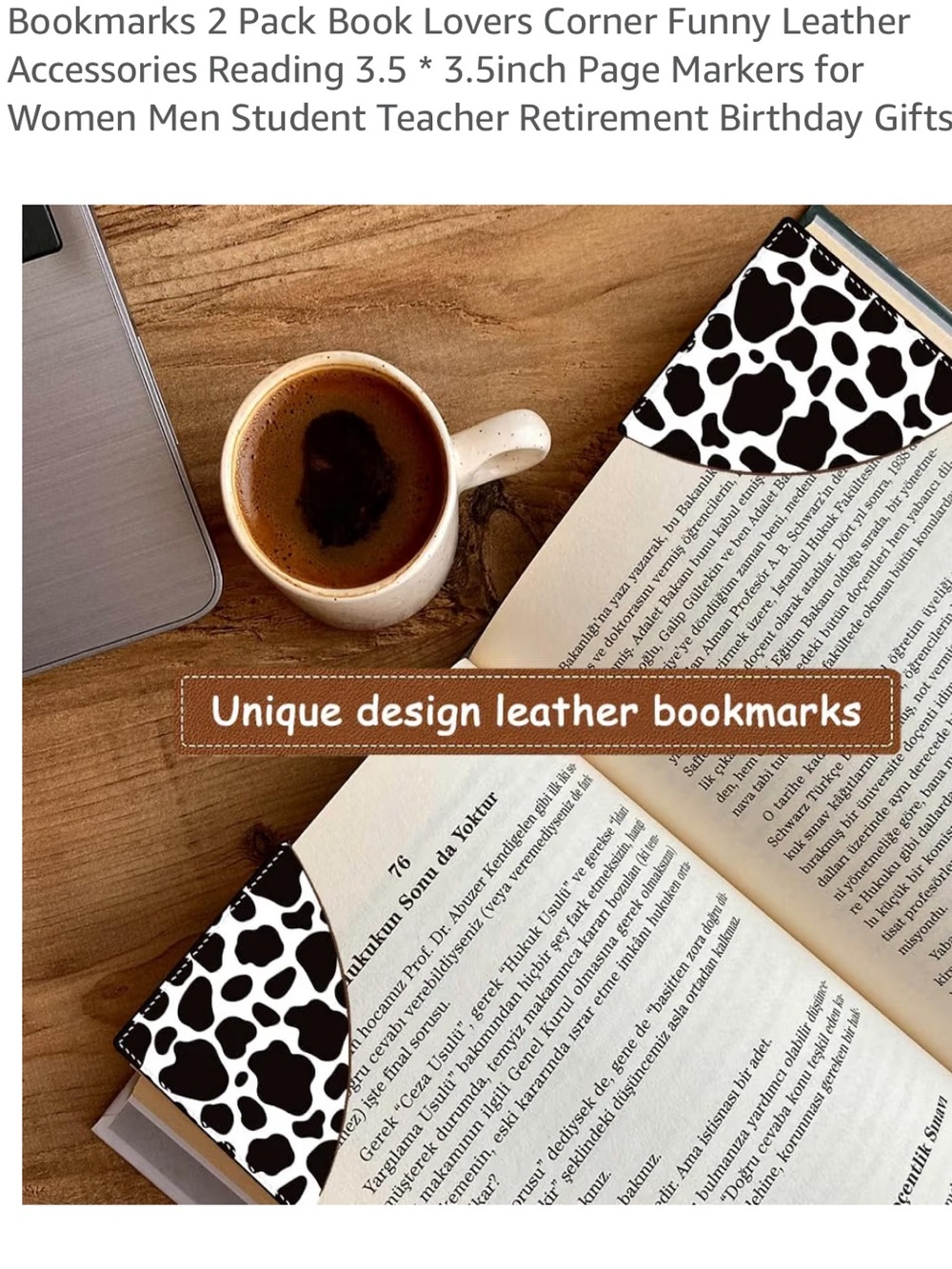 Black & White Cow Print Corner Bookmarks - 2 Pack
